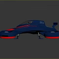 Futuristic Blue Race Car With Red Accents Four Wheels And Rear Spoiler