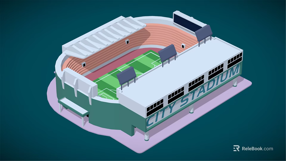 City Stadium Aerial View With Running Track Green Playing Field And Covered Grandstand 3d model 