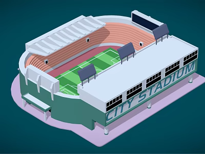City Stadium Aerial View With Running Track Green Playing Field And Covered Grandstand 3d model