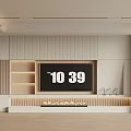 Modern TV Background Wall Design with Wooden Texture LED Strip Lights and Storage Cabinets