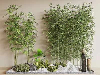 Bamboo In Serene Landscape With Rocks And Decor 3d model