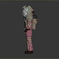 Vintage Astronaut Suit With Pink Red Stripes Transparent Helmet And Metallic Details