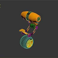 Robot Character And Mechanical Creature 3D Model With Single Wheel Yellow Black Design Features 3d model