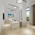 Modern SPA Interior Design With Massage Beds Large Windows White Curtains And Wall Art