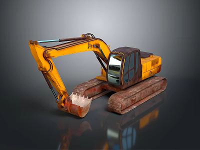 Yellow Construction Excavator With Tracks Bucket Cab And Heavy Duty Design 3d model