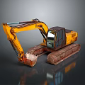 Yellow Construction Excavator With Tracks Bucket Cab And Heavy Duty Design