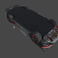 Gray Black Supercar With Sleek Aerodynamic Body Red Accents And Sporty Red Rimmed Wheels