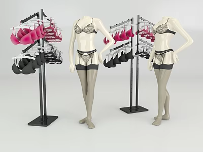 Display Racks for Lingerie Display with Pink and Black Underwear and Mannequins in Retail Setting 3d model