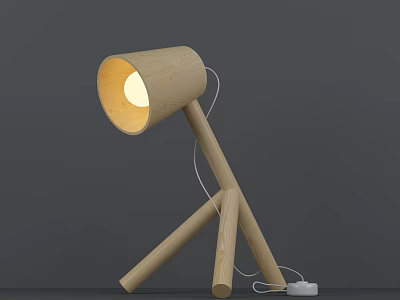 Modern Wooden Table Lamp With Tripod Base And Cylindrical Illuminated Head 3d model