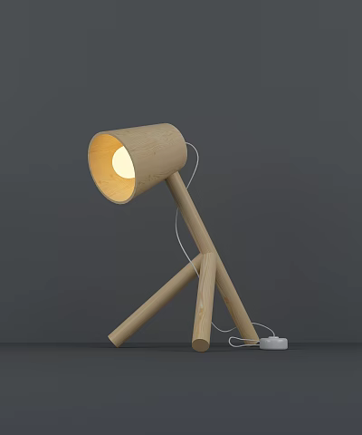 Modern Wooden Table Lamp With Tripod Base And Cylindrical Illuminated Head 3d model
