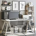 White Desk And Transparent Chair Set In Modern Home Office With Shelves Books And Decor