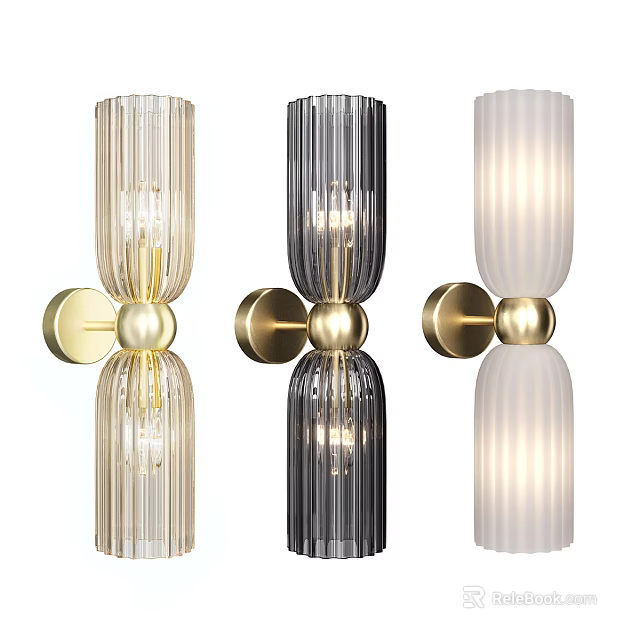 Modern Glass Wall Sconces Featuring Golden Base And Transparent Black White Designs 3d model 