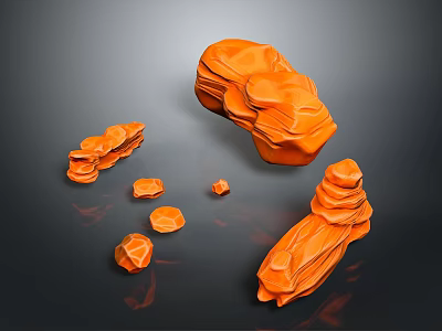 Orange Wood Stone Irregular Blocks with Various Sizes Stacked and Scattered Shapes 3d model