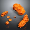 Orange Wood Stone Irregular Blocks with Various Sizes Stacked and Scattered Shapes
