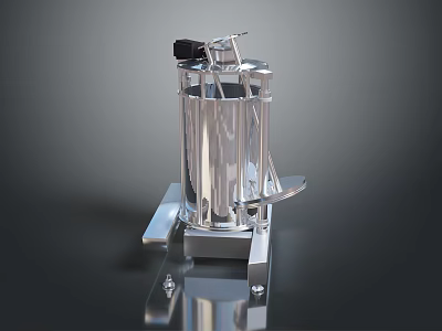 Stainless Steel Cylindrical Industrial Device With Handle And Base Stand 3d model