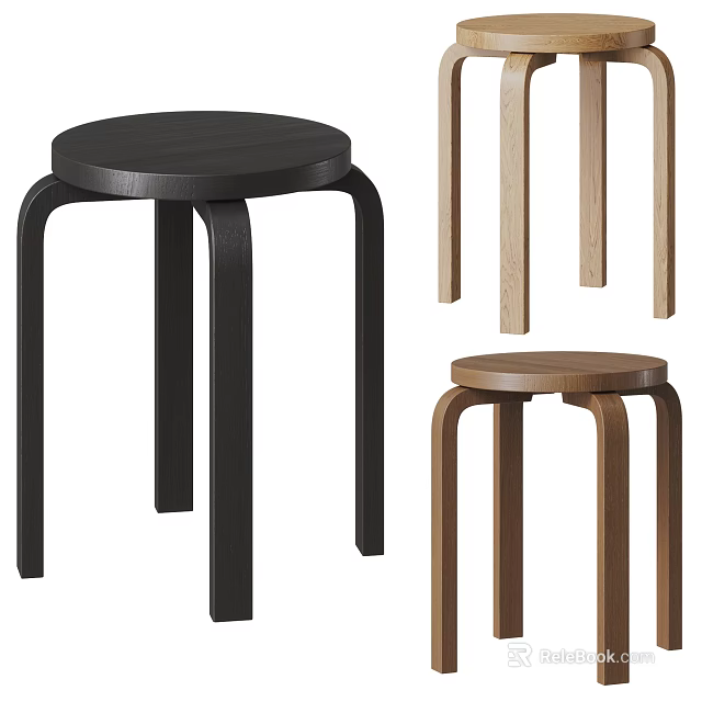 Modern Wooden Stools With Simple Leg Design And Black Brown Colors 3d model 