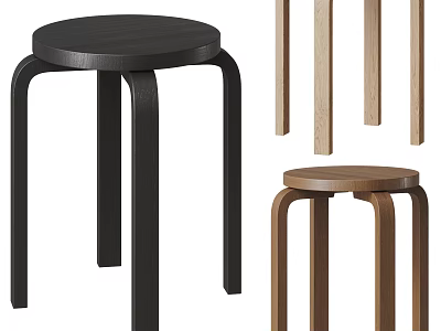 Modern Wooden Stools With Simple Leg Design And Black Brown Colors 3d model