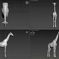 Two Standing Silver Metallic Giraffe Sculptures With 3D Design And Lifelike Postures