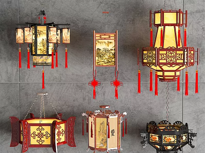 Traditional Chinese Lanterns Decorative Designs With Red Tassels Gold Accents And Intricate Patterns 3d model