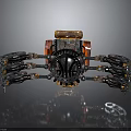 Mechanical Character With Multiple Arms Red Black Components And Gear Driven Mechanical Creature