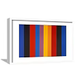 Three Framed Colorful Vertical Stripe Paintings With White Frames On Gray Wall