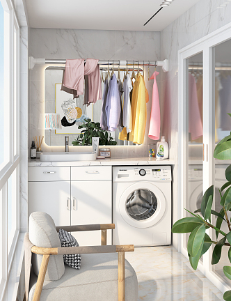 modern balcony laundry drying 3d model