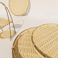 Handwoven Bamboo Household Items With Round Trays Stand And Various Sizes