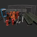 Public Street Facilities Featuring Blue Phone Booth Red Fire Hydrants Green Bench And Metal Fence