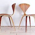 Modern Wooden Leisure Chairs With Curved Legs And Arched Backrest On Wooden Floor