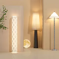 Modern Floor Lamps With Different Designs In Stylish Interior With Potted Plant And Round Decor
