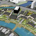 Urban Modern Commercial Street Design With Waterfront Greenery Open Spaces And Pedestrian Areas