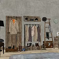 Wooden Display Shelves With Hanging Coats Shoes Hats And Ladder Style Racks In Interior Setup