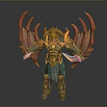 Mythical Warrior Fantasy 3D Model With Fiery Red Wings Ornate Armor And Dual Blades