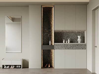 Elegant Modern Shoe Cabinet With Mirror Wall Decor And Marble Countertop Lighting 3d model