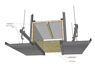Ceiling Suspension Structure With Keel And Gypsum Board Installation Details 3d model