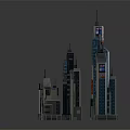 Cartoon Scene of Lego City Skyscrapers with Various Heights and Colorful Details