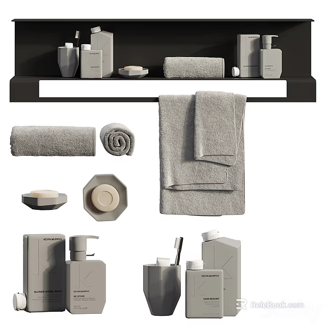 Modern Bathroom Accessories Collection With Soft Towels Soap Dishes And Practical Dispensers Toothbrush Holders 3d model 
