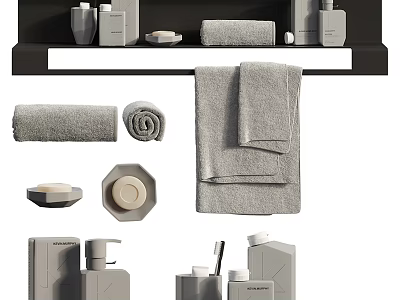 Modern Bathroom Accessories Collection With Soft Towels Soap Dishes And Practical Dispensers Toothbrush Holders 3d model