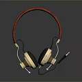 Premium Computer Headphones With Red Leather Headband Golden Ear Cups Metal Components And Microphone