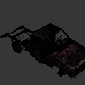 Rusty Red Old Truck Cab Body With Dismantled Chassis And Wheels