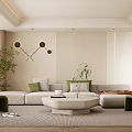 Modern Living Room Interior Design With Gray Sofa Green Accent Chairs Coffee Table And Potted Plant