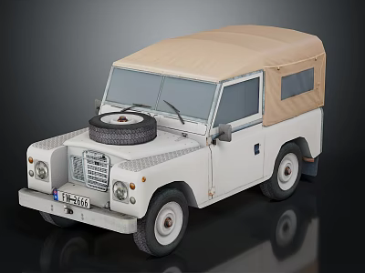 Vintage White Off Road Car Featuring Canvas Top Spare Tire on Front Classic Design 3d model