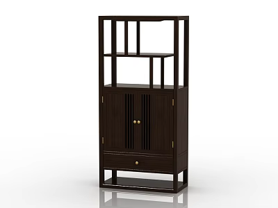 Elegant Traditional Chinese Style Dark Wood Decorative Cabinet with Open Shelves Lattice Doors and Drawer 3d model