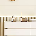 Elegant White Vanity With Golden Frame Mirror White Drawers And Decorative Items
