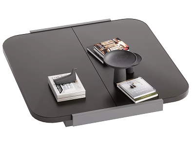 Modern Black Coffee Table With Stacked Books And Small Tray On Top 3d model