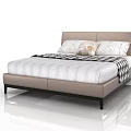 Modern Double Bed With Upholstered Headboard Striped Bedding And Patterned Pillows 3d model