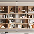 Modern Wooden Display Shelf Unit With Books Decorative Figurines And Bicycle Model In Home Interior