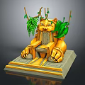 Golden Sphinx Sculpture With Green Branches Leaves And Stone Base