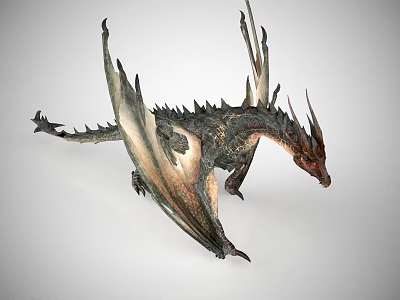 3D Rendered Dragon Model With Detailed Wings Spiked Body And Red Head 3d model