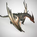 3D Rendered Dragon Model With Detailed Wings Spiked Body And Red Head